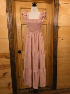 Smocked Ruffle-Strap Maxi Dress in Dusty Rose
